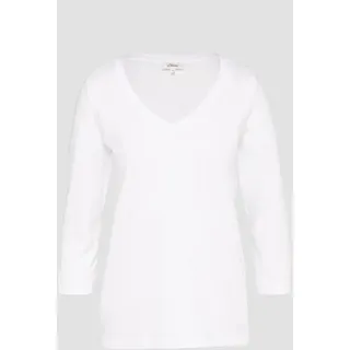 S.Oliver - Jerseyshirt mit V-Ausschnitt und 3/4-Ärmeln, Damen, weiß, 40