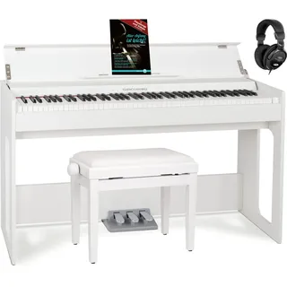Classic Cantabile DP-S1 WM E-Piano Set - 88 gewichtete Tasten mit Hammermechanik und Anschlagdynamik - 10 Klänge - Slimline-Design - Spar-Set inkl. Klavierbank, Kopfhörer & Schule - Weiß matt