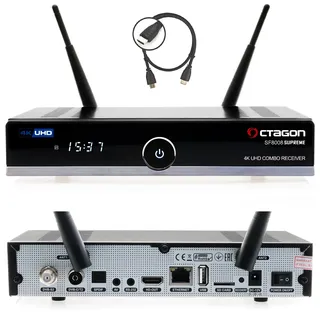 Octagon SF8008 UHD 4K Supreme Combo + 1TB Festplatte INTERN, Sat- Kabel- & DVB-T2 Receiver, E2 Linux & Define OS, mit Aufnahmefunktion, M.2 M Key, Gigabit LAN, Kartenleser, Sat to IP, WiFi