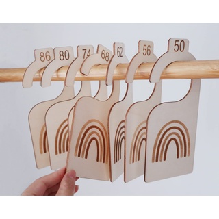 7 Stück Schrank Größe Teiler, Baby Größentrenner aus Holz, baby kleiderschrank teiler, Babykleidungsorganizer, Konfektionsgrößen 50-86,Trenner für Sortieren von Baby Kleidung, Kinderzimmerdekore