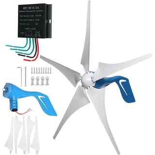 ZHOZHUT 1000W / 1200W Windkraftanlage 12V / 24V / 48V Windturbine Windgenerator Mit Controller Und Drehstromgenerator, 5 Blätter Windrad Stromerzeugung Für Heimat Marine Garten Hühner,1200w,12V