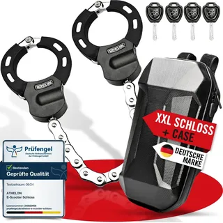 ATHELON® E Scooter Schloss [extra sicher] - Langes & schnittfestes Handschellenschloss für E-Scooter mit Kratzschutz inkl. Zubehör [Case & 4 Sch...