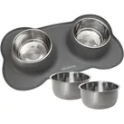 Napfunterlage mit Edelstahl Futternapf I Für Katzen & Hunde (850ml, Grau)