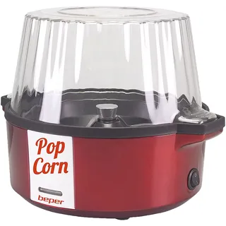 Beper P101CUD050 Popcornmaschine, 700 W, Antihaftbeschichtung, Kochen mit Butter/Öl, drehbarer Schaufel aus Stahl, Deckel verwandelt sich in eine Schale, Löffel im Lieferumfang enthalten, Rot