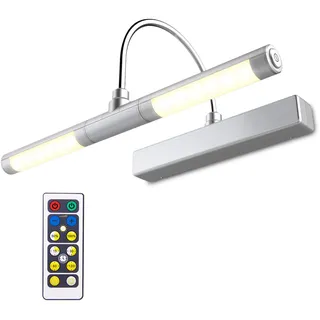 HONWELL Bilderleuchte LED Verstellbare LED Wandleuchte 3 Beleuchtungsmodi AA Batterie Betrieben mit Fernbedienungen 180 ° Schwenkarm, Dimmbare Anzeigelampe mit Timer für Spiegelanstrich, Silber