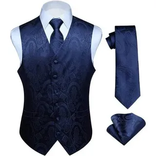 Weste Herren Hochzeit Floral Jacquard Krawatte S Navy Blau