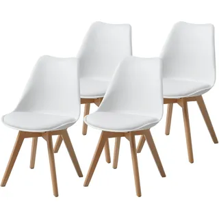 Albatros Esszimmerstühle 4er Set AARHUS, Weiss - Beine aus Buche Massiv-Holz, Skandinavisches Retro-Design, bequemer Schalenstuhl - Eleganter Küchenstuhl, Stuhl Esszimmer Stühle,