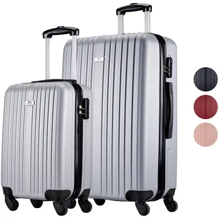 Slazenger Kofferset 2 Teilig - Handgepäck Koffer und Reisekoffer (M + XL) - ABS Hartschalenkoffer Set mit 360° Rädern - - Silber