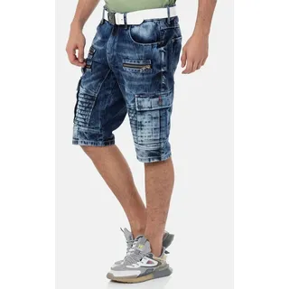 Cipo & Baxx Stoffhose Shorts Geräumige Cargo-Taschen für praktischen Stauraum blau 30
