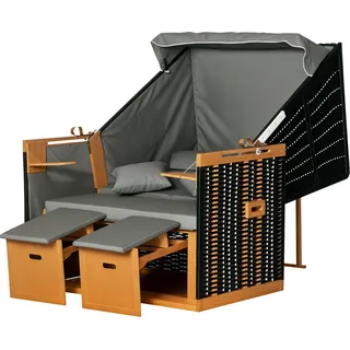 Outsunny Strandkorb Volllieger Gartenliege mit Getränkehaltern aus PE-Rattan, hellgrau, 118x79x160cm, ideal für Garten & Terrasse Aosom.de