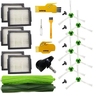 Zubehör-Kit für iRobot Roomba i3+ i3 i1 e5 i7+ i7 j7 j7+ i4+ i6+ E6 E7 Roboter-Staubsauger Ersatzteile 1 Satz Gummibürsten, 6 Hepa-Filter, 8 Seitenbürsten, 5 Schrauben, 1 Vorderrad