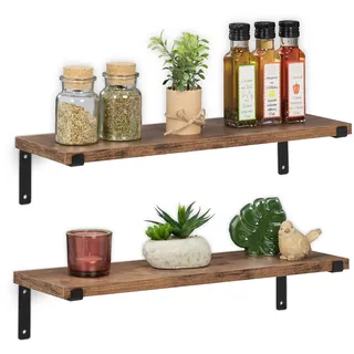 Relaxdays Wandregal Industrial 2er Set Braun/Schwarz