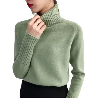 JJzex Damen Kaschmir Strickpullover Herbst Winter Rollkragen Langarm Pullover Female Pullover, grün, M - M