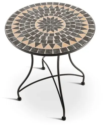 Mosaiktisch 60 cm Ø, mediterraner Garten- & Terrassentisch, 71 cm hoch, Dunkelblau-Beige, Raburg Mayla