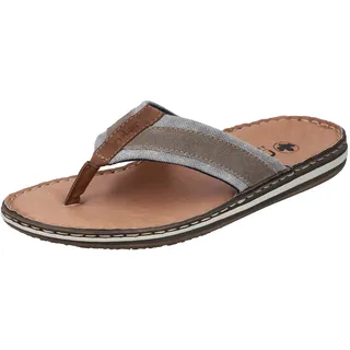 Zehentrenner RIEKER, Herren, Gr. 44, grau (grau, braun), Lederimitat, Textil, Schuhe Zehentrenner, Sommerschuh, Schlappen, Poolslides, Badeschuh, mit Leder-Innensohle