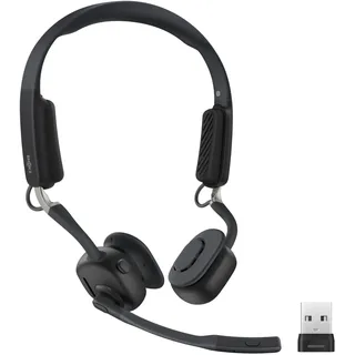 SHOKZ OpenMeet UC Knochenleitungs-Headset mit USB-A-Adapter, Open-Ear-Bluetooth-Kopfhörer mit Geräuschunterdrückung, Wireless-Ohrhörer für Arbeit, Anrufe, Meetings, Bluetooth 5.4, 15 Std. Akku