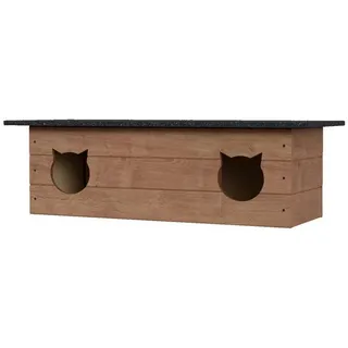 QLS Katzenhaus 110x40 cm Katzenhütte Doppelt draußen Outdoor Winterfest isoliert Holz 8581