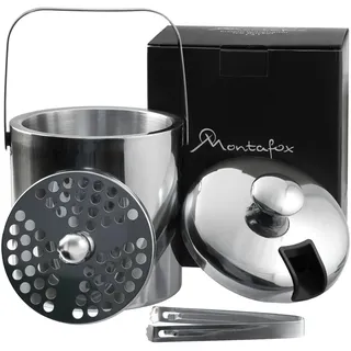 Montafox Edelstahl Eiswürfelbehälter 1,3 Liter Doppelwandig Eiswürfelkühler 100% BPA frei Eiseimer Eiswürfel Aufbewahrung Eiskübel Isoliert