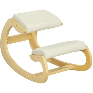 HOMCOM Kniestuhl Ergonomisch, Kniestuhl aus Holz, Bürostuhl für Homeoffice, Gesundheitsstuhl zur Verbesserung der Körperhaltung, Creme