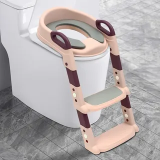 Toilettensitz Baby mit Treppe Kinder Toilettentrainer,Toilettensitz Kinder mit PU Gepolstert & Vier rutschfesten Gummipads 34-44cm einstellbare Höhe mit Rutschfesten Pedalen,für 2-7 Jahre alt