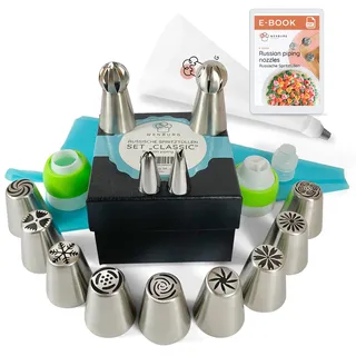 Wenburg Spritzbeutel Set - 38 teilig, Verschiedene Spritzbeutel mit Tüllen für Torten Dekoration inklusive E-Book (Classic)