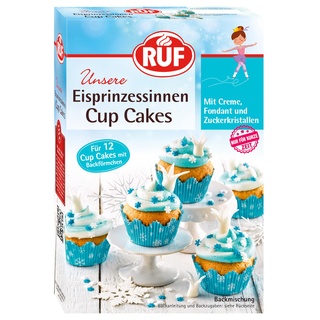 RUF Cupcakes für Eis-Prinzessinen und Prinzen, mit Torten-Creme in eisblau, Zucker-Eiskristallen und Fondant für Zuckerkronen, inkl. 12 Backförmchen, 1 x 391g