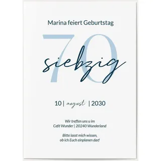 70. Geburtstag Einladungen Weiß online gestalten und bestellen - Elegante Jubiläumszahl | Wunderkarten.de