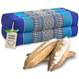 Livasia Block Yogakissen eckig - 17x34x12cm - Meditationskissen mit Kapok, Stützkissen Bolster rechteckig, Yoga Pilates Zubehör Nackenkissen, Thaikissen fest handgefertigt (Blau)