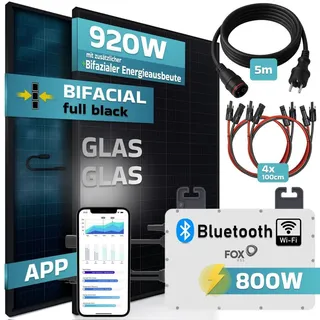 sunniva Balkonkraftwerk Bifazial 920W inkl. FOX ESS 800W Wechselrichter + 2 x 460W Glas-Glas Solarmodule