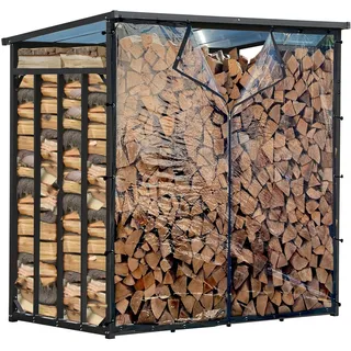 Quick Star Kaminholzregal Wetterschutz Einzeln Front / Rückwand für Kaminholzregal, Transparent, BxTxH:178x1x177 cm, Mit 22 Ösen, Spanngummis und Reißverschluss weiß 178 cm x 177 cm x 1 cm