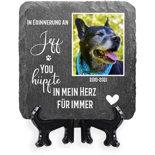 AIGAT Personalisierbares quadratisches Gedenktafel 10 x 10 cm mit Name, Datum, Foto und Ständer für Haustier Katze Hund Schieferstein Pfote Grabmarker - Großes Foto