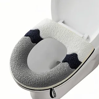Youesedew Wc sitzbezug toilettensitz mit Reißverschluss, passend für die meisten U-Toiletten,Wc-sitzbezug für alle Jahreszeiten, wc sitzbezug waschbar.(1 Weiß grau)