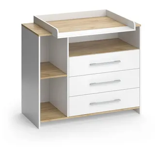 Vicco Wickelkommode Oskar, Weiß/Goldkraft Eiche, 113 x 93 cm mit 3 Schubladen