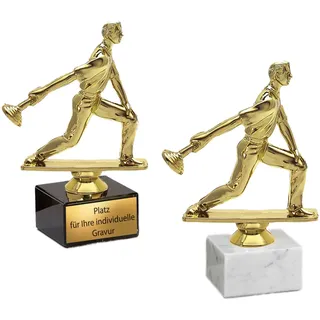 eberin – Pokal Trophäe Award · Asphaltstockschießen · Höhe 16 cm · Gold Spieler auf Marmorsockel · Gravur Asphaltschießen Stockschießen Curling Ehrenpreis Wanderpokal