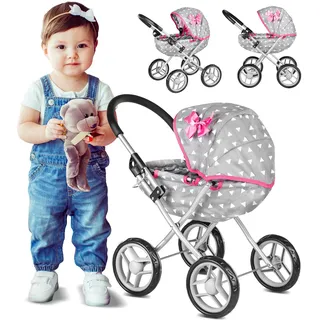Kinderplay Puppenwagen ab 1 2 3 Jahre, Kinderwagen Spielzeug - Puppenwagen Kombi, Leichte und Stabile Konstruktion, Puppenbuggy Griffhöhe: 54 cm, Spielzeug Draussen, KP0260 (Grau)