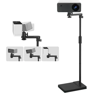 Beamer Ständer, Beamer Halterung Höhenverstellbar 121-155 cm, Beamerständer mit 360° Schwenkbarer, Projektor Halterun, Projector Stand, Beamer Stativ, Dicker Metallstützstab, Stabiler Metallfuß