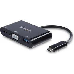 StarTech USB-C to VGA Multifunction Adapter (USB-C, 1 Port), Dockingstation + USB Hub, Schwarz