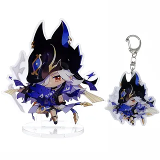 narukami Genshin Impact Cute Character Acrylic Figure Stand and Keychain Set for Game Player or Fans, Cyno, Medium - M