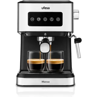 Ufesa Monza Espresso and Cappuccino Coffee Machine with 20 Bar Pressure, Digital Touch Panel, Swivel Steam Nozzle, for Ground Coffee or E.S.E. Pads, Cup Warmer Function, 1050 W, 1.5 L