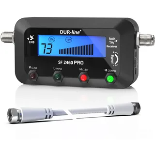 DUR-line SF 2460 Pro - Digital Satfinder - präzises Messgerät zum Ausrichten Ihrer Satelliten-Schüssel - Satelliten-Finder inkl. F-Kabel, Tonsignal, LCD Display, Satellitenerkennung, Astra, Hotbird