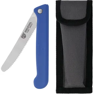 GRÄWE Klappmesser mit Wellenschliff, Frühstücksmesser, Brötchenmesser, Tomatenmesser, klein, klappbar (mit Liner Lock Mechanik), scharf, Brotzeitmesser aus Spezialstahl mit Etui, blau