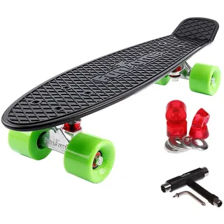 FunTomia 57cm Mini-Board Skateboard mit oder ohne LED Leuchtrollen inkl. Aluminium Truck, ABEC-9 Kugellager und T-Tool (schwarz)
