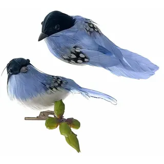 Loberon Deko-Vogel 2er Set Penelopé, feine Handarbeit, natürliche Optik, mit Klammern überall zu befestigen, Tierfiguren, Dekoration, Entenfedern, Schaumstoff, Eisen, blau