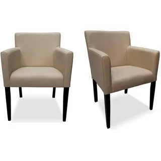 Quattro Meble Breite Echtleder Esszimmerstühle Beige Leder & Massivholz Stühle Kross Arm Lederstühle Sessel mit Armlehnen Echt Leder Esszimmer Stuhl