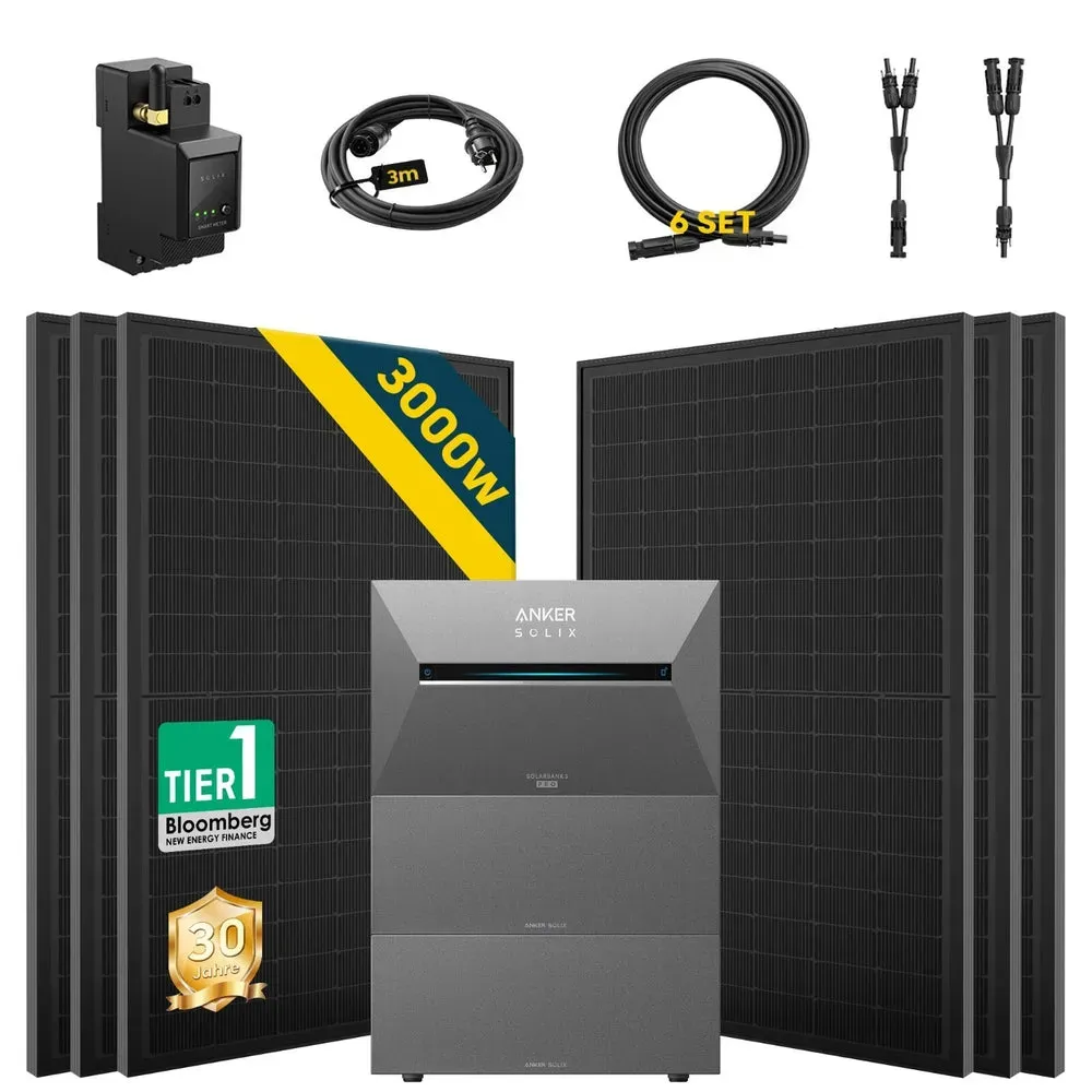 ALLDREI Balkonkraftwerk mit Speicher Anker Solix Solarbank 3 E2700 Pro 2,68kWh - 500W x2 / Mit 2x Anker SOLIX BP2700 Erweiterungsakku / Mit Silber Balkon-Halterung