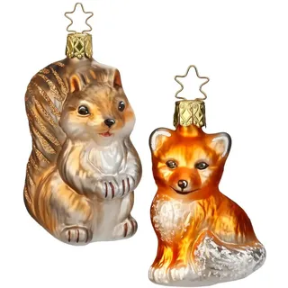 Inge Glas Magic Christbaumschmuck Geschenkset | Weihnachtskugel Fuchs & Eichhörnchen | Christbaumkugel Weihnachtsbaumfigur Figur