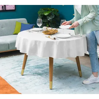 Müller Simurq Tischdecke Abwaschbar - Wasserabweisend | Tischdecke Rund 140 Leinenoptik-Lotuseffekt | Pflegeleicht & fleckenabweisend Tischdecken | Tischdecke Weiß -Tischtuch Table Cloth (Weiß, 140 Rund)