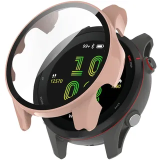 Hülle mit Glas Displayschutz Kompatibel mit Garmin Forerunner 255 - Hart PC Schutzhülle Vollschutz Kratzfest Display Schutzfolie Ultradünne Schutz Case für Garmin Forerunner 255 Smartwatch (Rosa)
