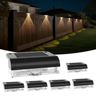 Solar Wandleuchte Aussen, 6 Stück LED Solarleuchten für Außen, Solar Zaunleuchten für Außen, Wandlampe Solarwandleuchte für Treppen, Stufen, Zäune, Geländer, Hof, Terrasse, Solarlampen für Außen