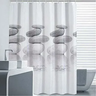 Duschvorhang 200 x 200 cm, grauer Kieselstein-Textil-Anti-Schimmel- und wasserabweisender Duschvorhang - Lablanc